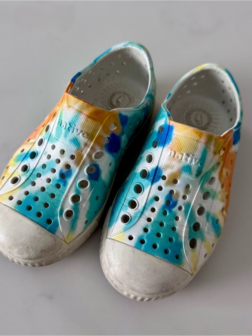 Native Kids Jefferson Water Shoes in Teal, Blue & Yellow Tie-Dye